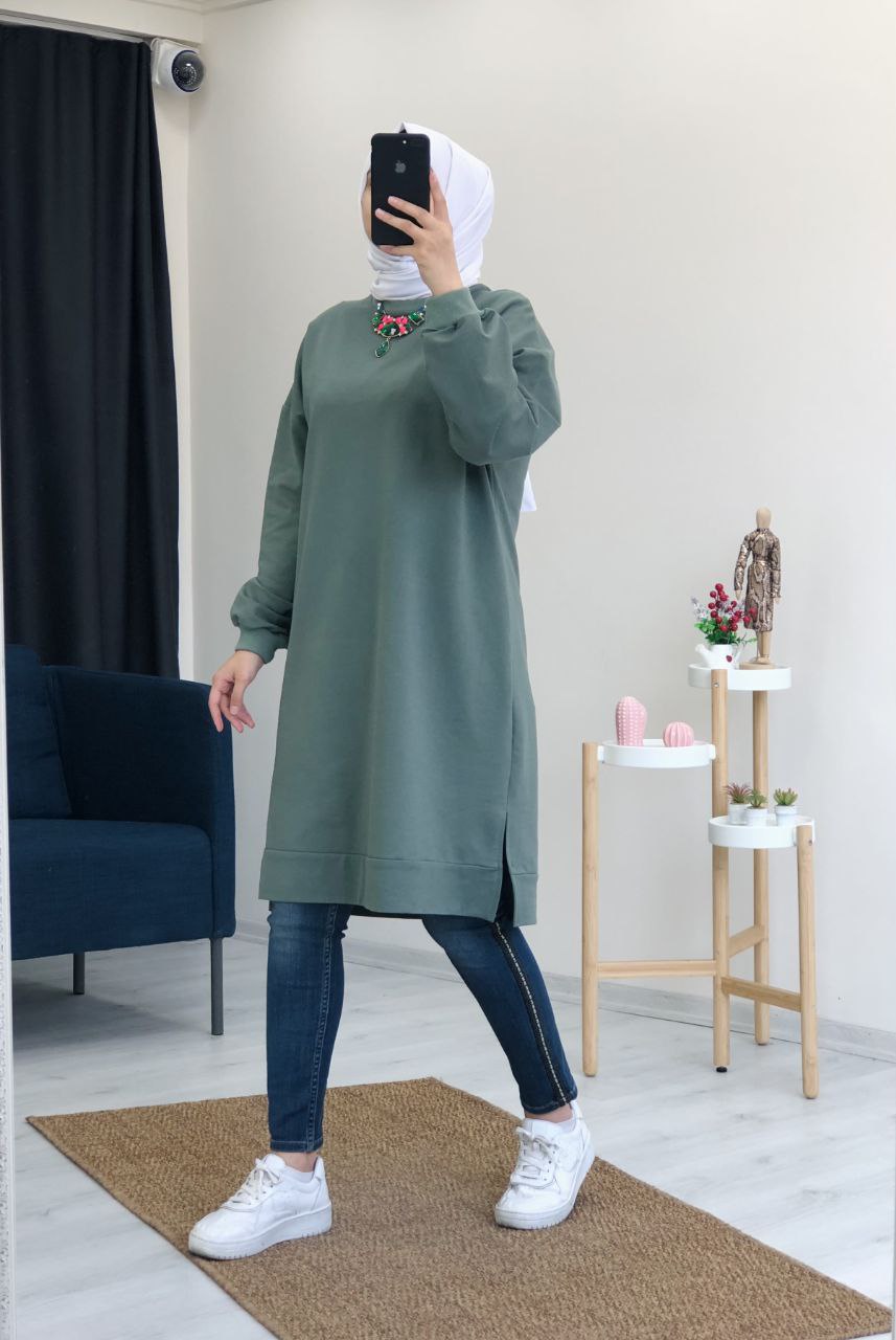 Tunique longue verte coton